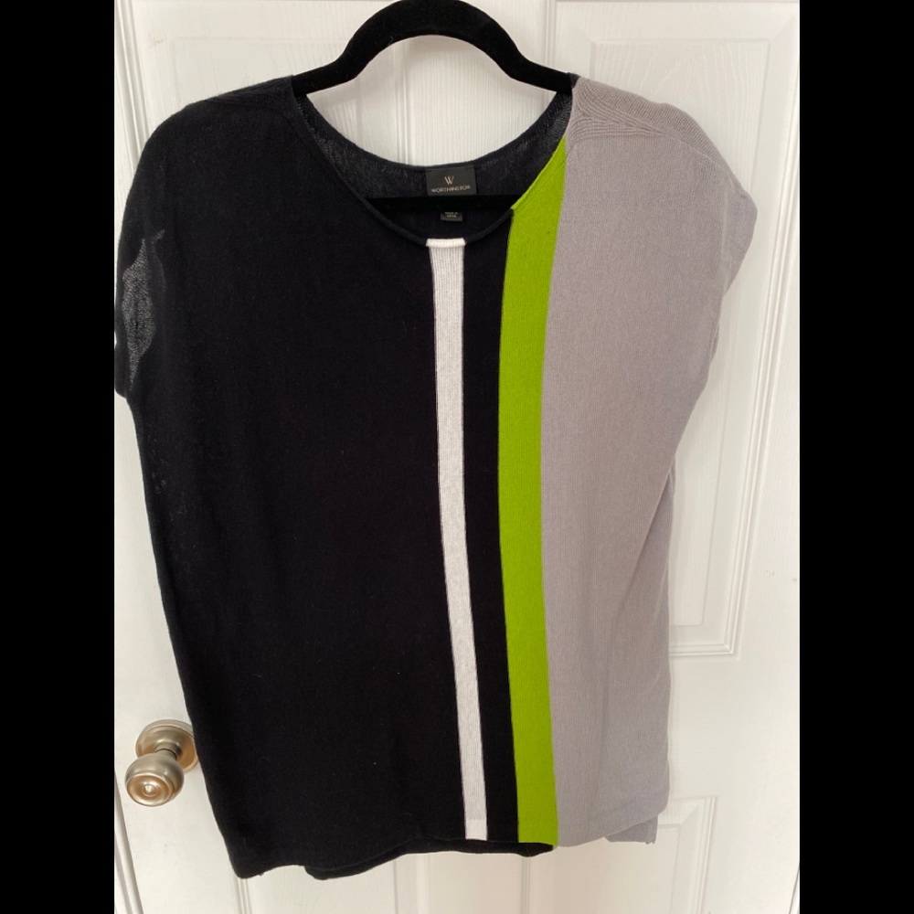 Worthington Black Grey Lime Green Tunic Top Sz M